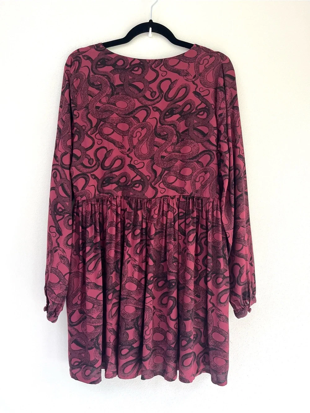Disturbia Ophidia Snake Print Mini Dress EUC Burg/Blk Pull Over Long Sleeve 10